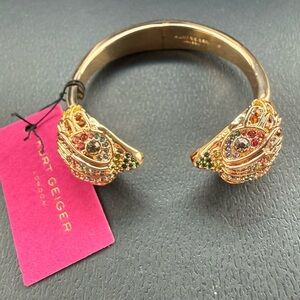 New Kurt Geiger Gold Toned Eagles Cuff Bracelet with Multicolor crystal Accents